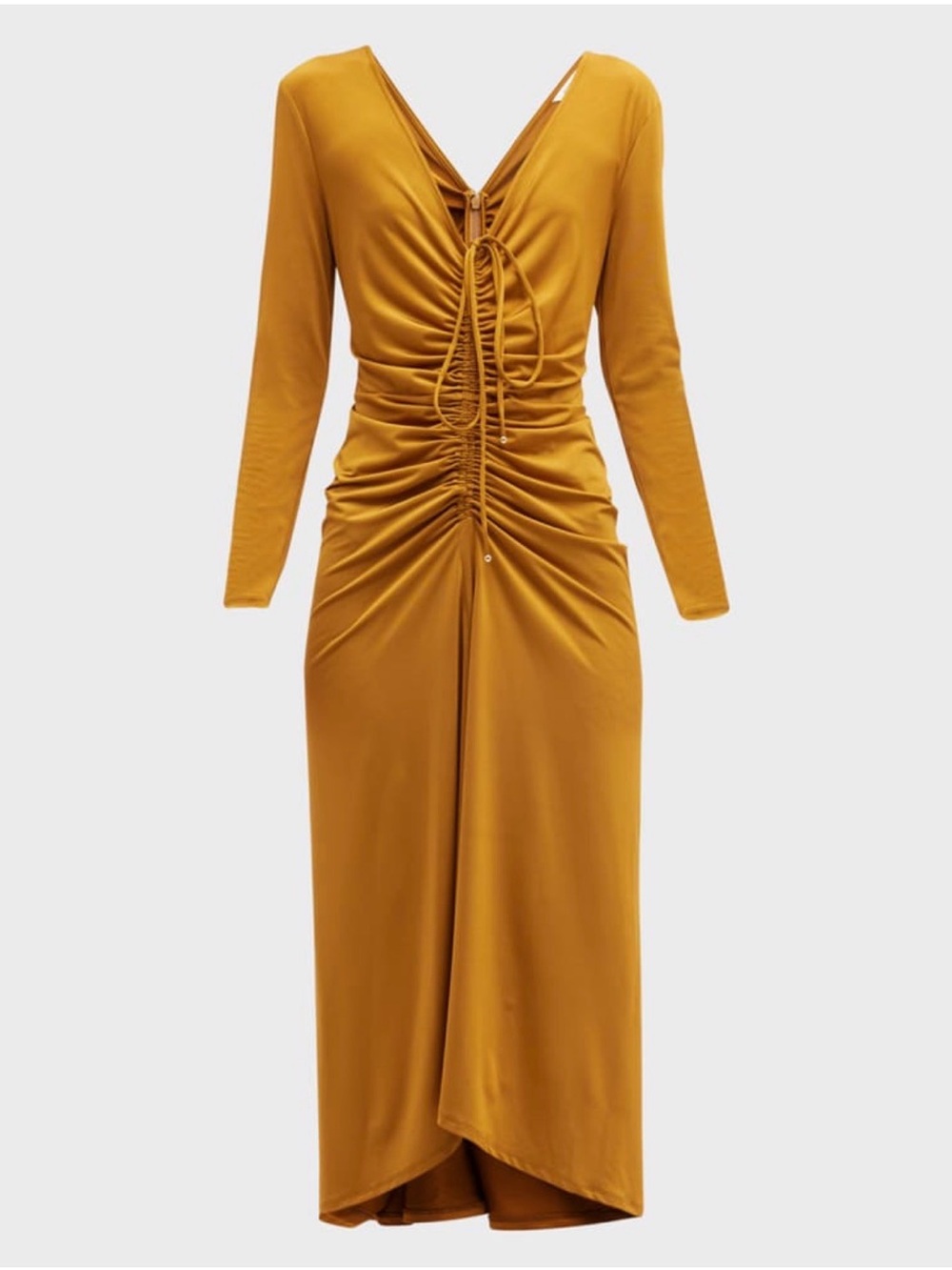 NWT - Veronica Beard Gilbert Ruched V-Neck Midi Dress in Antique Gold (US 16)